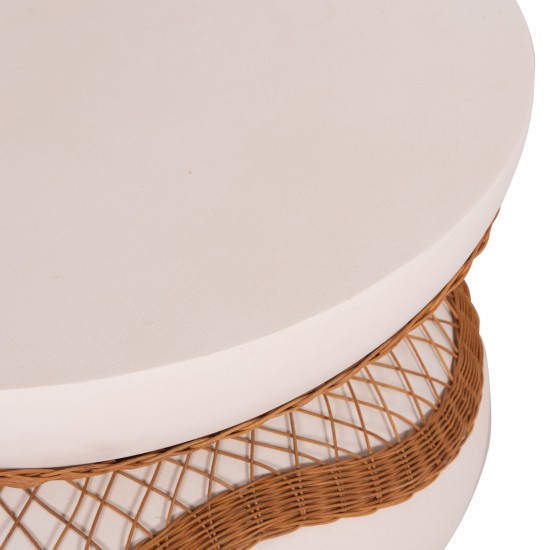 ΤΡΑΠΕΖΙ ΣΑΛΟΝΙΟΥ ANNA HM18157.02 FIBER CEMENT ΛΕΥΚΟ-ΦΥΣΙΚΟ RATTAN--Φ92x44.5Υεκ