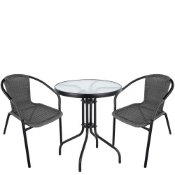 Σετ Τραπεζαρία Κήπου ArteLibre EARTH Μαύρο/Γκρι Rattan/Γυαλί/Μέταλλο Με 2 Πολυθρόνες 14990493