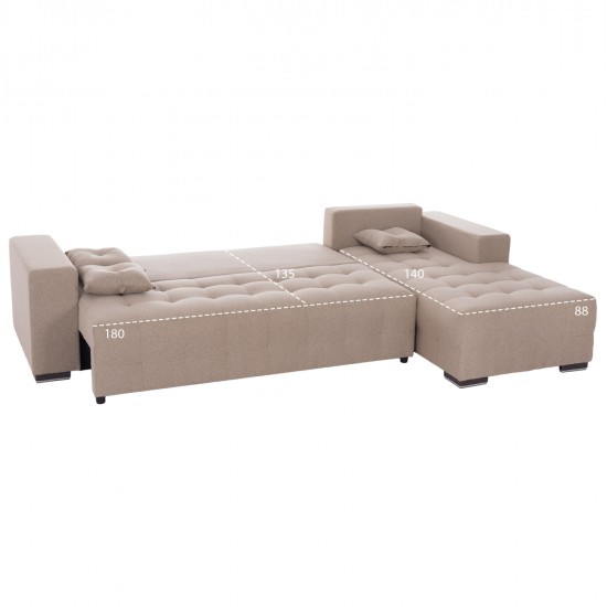 ΓΩΝΙΑΚΟΣ ΚΑΝΑΠΕΣ-ΚΡΕΒΑΤΙ ΜΕ ΑΠΟΘ.ΧΩΡΟ TRENDSTON HM3302.03R ΜΠΕΖ ΥΦΑΣΜΑ 298x177x95Υεκ