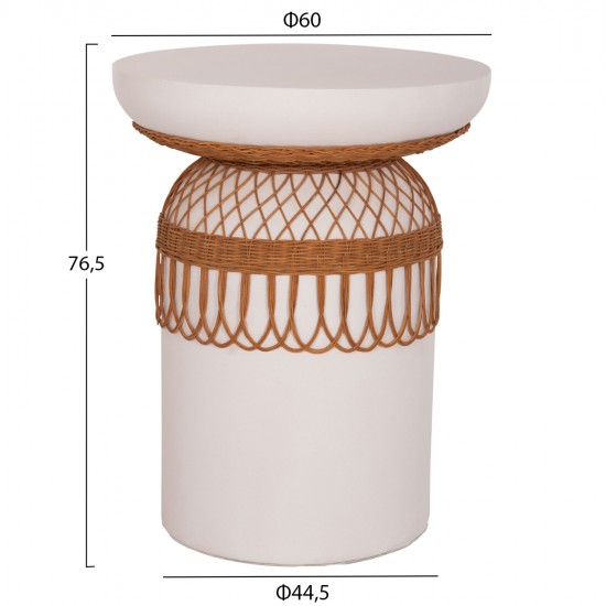 ΒΟΗΘΗΤΙΚΟ ΤΡΑΠΕΖΙ PRILEP HM18159.02 FIBER CEMENT ΛΕΥΚΟ & RATTAN--Φ60x76,5Υεκ