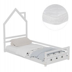 ΚΡΕΒΑΤΙ ΠΑΙΔΙΚΟ ΜΕ ΣΤΡΩΜΑ HOUSER HM21301 ΞΥΛΟ ΠΕΥΚΟΥ ΣΕ ΛΕΥΚΟ--ΣΤΡΩΜΑ 90x190εκ