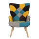 Πολυθρόνα ArteLibre BRIAR Κίτρινο/Μπλε Patchwork Ύφασμα/Ξύλο 73x69x96cm