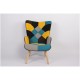 Πολυθρόνα ArteLibre BRIAR Κίτρινο/Μπλε Patchwork Ύφασμα/Ξύλο 73x69x96cm