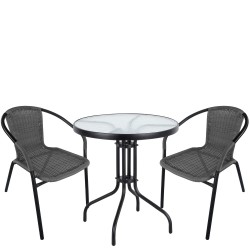 Σετ Τραπεζαρία Κήπου ArteLibre EARTH Μαύρο/Γκρι Rattan/Γυαλί/Μέταλλο Με 2 Πολυθρόνες 14990494