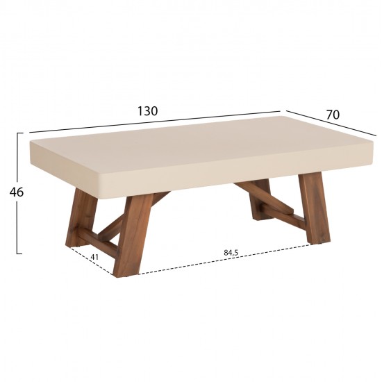 ΤΡΑΠΕΖΙ ΜΕΣΗΣ FIBER CEMENT & ΞΥΛΟ ΑΚΑΚΙΑΣ MAEVE HM6595.02 ΜΠΕΖ  130x70x46Υεκ.