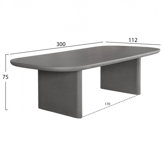 ΤΡΑΠΕΖΙ ΤΡΑΠΕΖΑΡΙΑΣ FIBER CEMENT AZAMI HM6601.01 ΓΚΡΙ 300x112x75Υεκ.