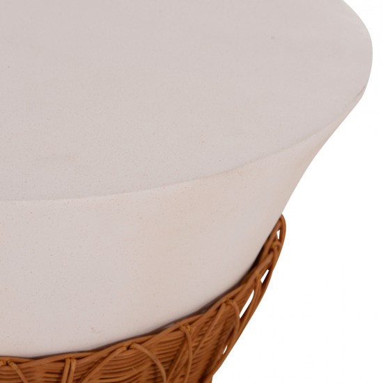 ΤΡΑΠΕΖΙ ΣΑΛΟΝΙΟΥ PERRAL HM18164.02L FIBER CEMENT ΛΕΥΚΟ-ΦΥΣΙΚΟ RATTAN--Φ55x45Υεκ