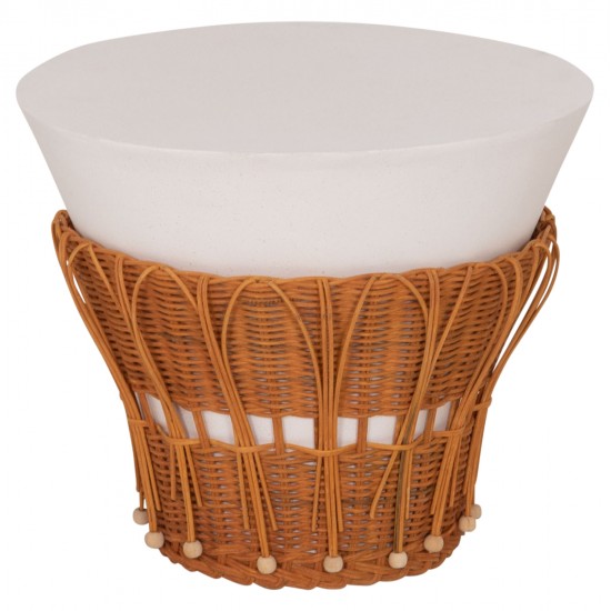 ΤΡΑΠΕΖΙ ΒΟΗΘΗΤΙΚΟ PERRAL HM18164.02S FIBER CEMENT ΛΕΥΚΟ-ΦΥΣΙΚΟ RATTAN--Φ42x36Υεκ