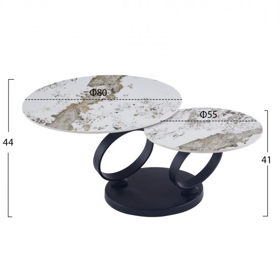 ΤΡΑΠΕΖΙ ΣΑΛΟΝΙΟΥ ΔΙΠΛΟ NUBISA HM18364.01 ΜΕΤΑΛΛΟ--SINTERED STONE PANDORA Φ80Χ43.5Υεκ