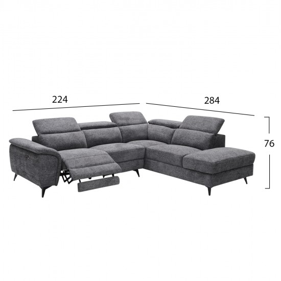 ΚΑΝΑΠΕΣ ΔΕΞΙΑ ΓΩΝΙΑ-ΑΝΑΚΛΙΣΗ & ΑΠΟΘ.ΧΩΡΟΣ-RESTRO HM3339.01R ΓΚΡΙ ΥΦΑΣΜΑ 290x220x80Υεκ