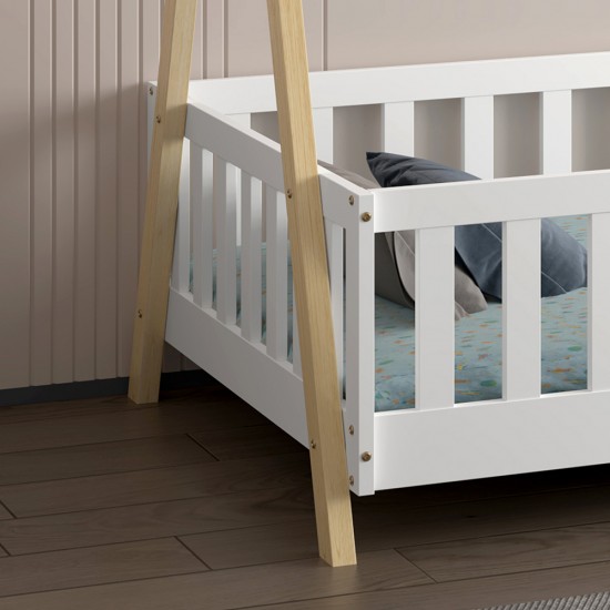 ΚΡΕΒΑΤΙ ΠΑΙΔΙΚΟ ΜΕ ΚΑΓΚΕΛΑ MUNK HM739.03 τ.MONTESSORI ΠΕΥΚΟ ΦΥΣΙΚΟ-ΛΕΥΚΟ--190x90εκ