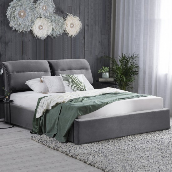 ΚΡΕΒΑΤΙ ΔΙΠΛΟ & ΣΤΡΩΜΑ KENDRA HM10720.01 ΓΚΡΙ ΒΕΛΟΥΔΟ ΜΕ ΑΠΟΘ.ΧΩΡΟ--ΓΙΑ 160x200εκ