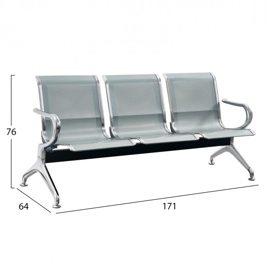 ΚΑΘΙΣΜΑ ΑΝΑΜΟΝΗΣ Τ. ΑΕΡΟΔΡΟΜΙΟΥ 3ΘΕΣΙΟ AVIATOR HM18399 ΜΕΤΑΛΛΟ MESH ΓΚΡΙ 172x55x76Υ