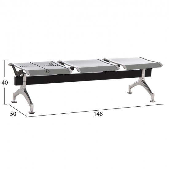 ΚΑΘΙΣΜΑ ΑΝΑΜΟΝΗΣ ΑΝΑΜΟΝΗΣ Τ.ΑΕΡΟΔΡΟΜΙΟΥ 3ΘΕΣΙΟ AVIATOR HM18404 ΜΕΤΑΛΛΟ MESH ΓΚΡΙ 148x50x40Υεκ