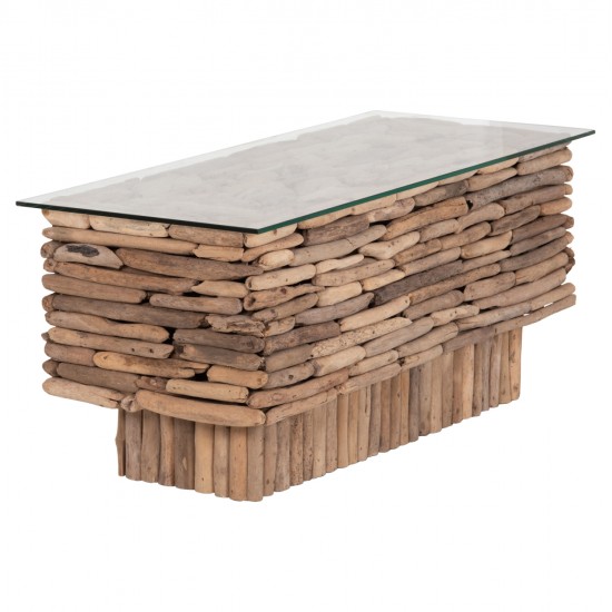 ΤΡΑΠΕΖΙ ΣΑΛΟΝΙΟΥ ΟΡΘΟΓΩΝΙΟ SPARROW HM18366 DRIFTWOOD--ΓΥΑΛΙ 105x45x47Υεκ.