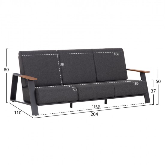 ΣΕΤ ΣΑΛΟΝΙ 4ΤΜΧ LAITH HM6551.01 ΑΛΟΥΜΙΝΙΟ & ΜΑΞΙΛΑΡΙΑ ΓΚΡΙ