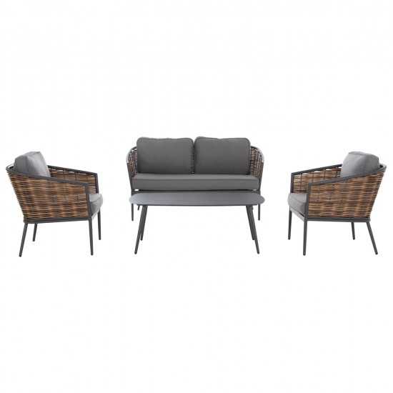 ΣΕΤ ΣΑΛΟΝΙ 4ΤΜΧ CASSIAN HM6552.01 ΑΛΟΥΜΙΝΙΟ & ΜΑΞΙΛΑΡΙΑ ΓΚΡΙ-ΜΠΕΖ P.E.RATTAN