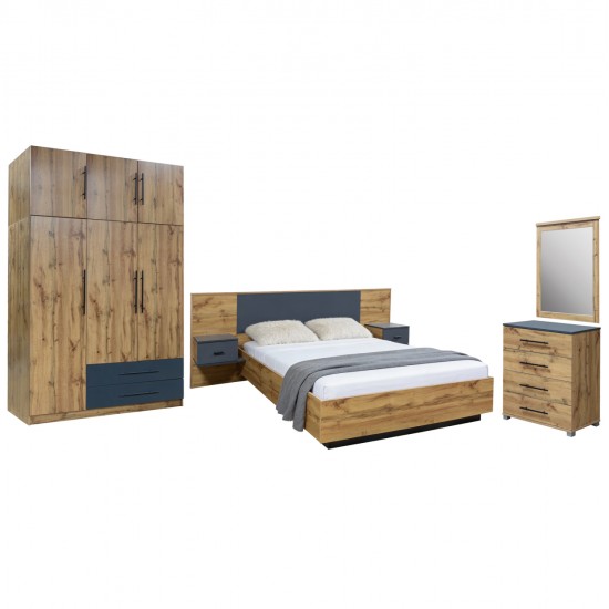 ΣΕΤ ΚΡΕΒΑΤΟΚΑΜΑΡΑΣ 5ΤΜΧ CARYS HM10888.12 ΜΕΛΑΜΙΝΗ ΣΕ ΦΥΣΙΚΟ ΞΥΛΟΥ/ΓΚΡΙ