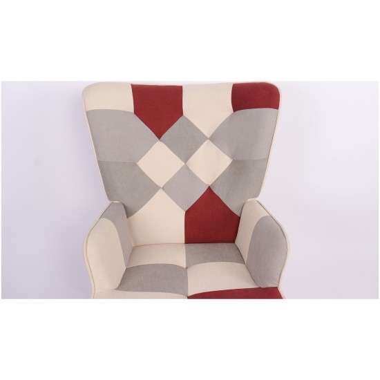 Πολυθρόνα ArteLibre BRIAR Μπορντό/Γκρι Patchwork Ύφασμα/Ξύλο 73x69x96cm