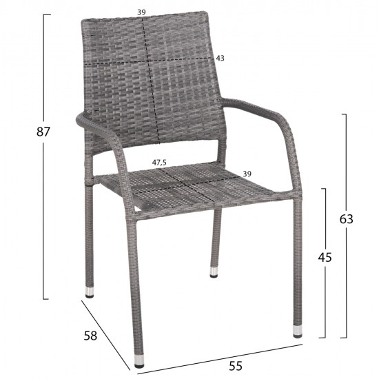 ΣΕΤ ΤΡΑΠΕΖΑΡΙΑΣ ΕΞ.ΧΩΡΟΥ 5ΤΜΧ MORNER HM21008 ΜΕΤΑΛΛΟ & WICKER ΣΕ ΓΚΡΙ