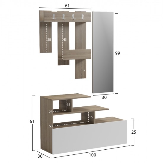 ΕΠΙΠΛΟ ΕΙΣΟΔΟΥ ΜΕ ΚΑΘΡΕΠΤΗ ΜΕΖΖΟ HM18380.11 ΜΕΛΑΜΙΝΗ SONAMA/ΛΕΥΚΟ 100x30x61Υεκ.