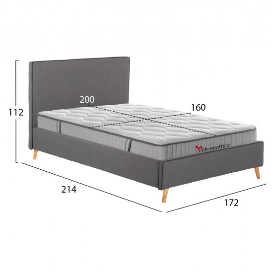 ΚΡΕΒΑΤΙ ΔΙΠΛΟ ΜΕ ΣΤΡΩΜΑ INDRA HM10769.01 ΓΚΡΙ ΥΦΑΣΜΑ--ΓΙΑ ΣΤΡΩΜΑ 160x200εκ