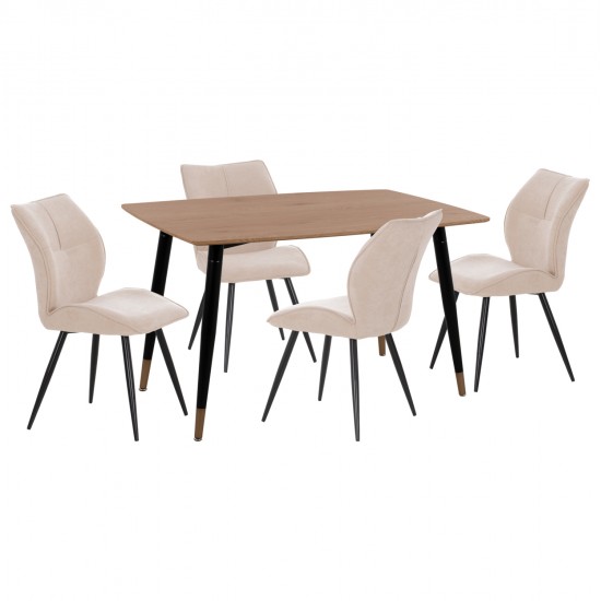 ΣΕΤ ΤΡΑΠΕΖΑΡΙΑΣ 5ΤΜΧ GAFF HM10847.02 MDF TOP ΦΥΣΙΚΟ--ΥΦΑΣΜΑ ΜΠΕΖ & ΜΕΤΑΛΛΟ ΜΑΥΡΟ