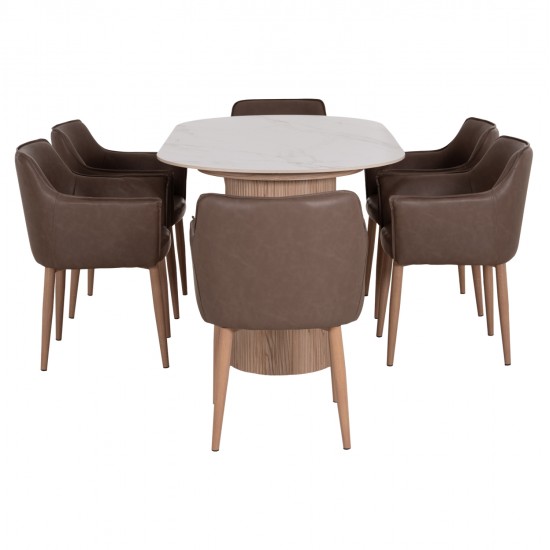 ΣΕΤ ΤΡΑΠΕΖΑΡΙΑΣ 7ΤΜΧ MELLOW HM21361 ΚΕΡΑΜΙΚΟ TOP/MDF ΠΟΔΙΑ--PU ΚΑΦΕ/ΜΕΤΑΛ.ΠΟΔΙΑ