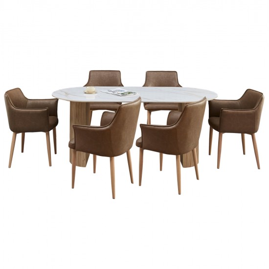 ΣΕΤ ΤΡΑΠΕΖΑΡΙΑΣ 7ΤΜΧ MELLOW HM21361 ΚΕΡΑΜΙΚΟ TOP/MDF ΠΟΔΙΑ--PU ΚΑΦΕ/ΜΕΤΑΛ.ΠΟΔΙΑ