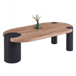 ΤΡΑΠΕΖΙ ΣΑΛΟΝΙΟΥ ΟΒΑΛ OVALON HM18433.05 MDF TOP ΚΑΡΥΔΙ-MDF ΠΟΔΙΑ ΜΑΥΡΑ 120x60x40Υεκ