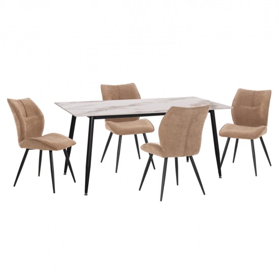 ΣΕΤ ΤΡΑΠΕΖΑΡΙΑΣ 5ΤΜΧ GAFF HM10953.03 ΚΕΡΑΜΙΚΟ TOP--ΥΦΑΣΜΑ TAUPE & ΜΕΤΑΛ.ΠΟΔΙΑ ΜΑΥΡΑ
