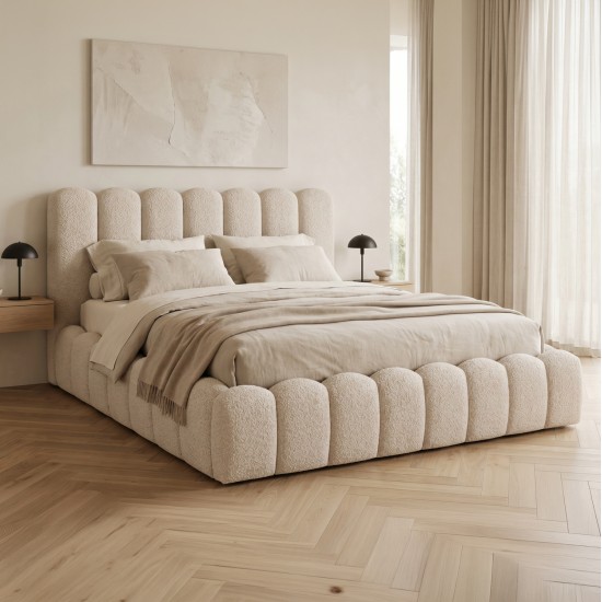 ΚΡΕΒΑΤΙ ΔΙΠΛΟ MARIUS HM759.03 ΜΠΕΖ CHENILLE ΥΦΑΣΜΑ-- ΓΙΑ ΣΤΡΩΜΑ 160x200εκ