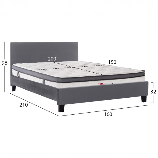 ΚΡΕΒΑΤΙ ΜΕ ΣΤΡΩΜΑ BECCA HM10803.11 ΓΚΡΙ ΥΦΑΣΜΑ--ΓΙΑ 150x200εκ