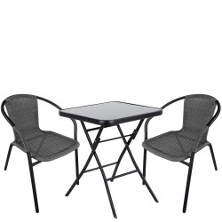 Σετ Τραπεζαρία Κήπου ArteLibre TAURUS Μαύρο/Γκρι Rattan/Γυαλί/Μέταλλο Με 2 Πολυθρόνες 14990496