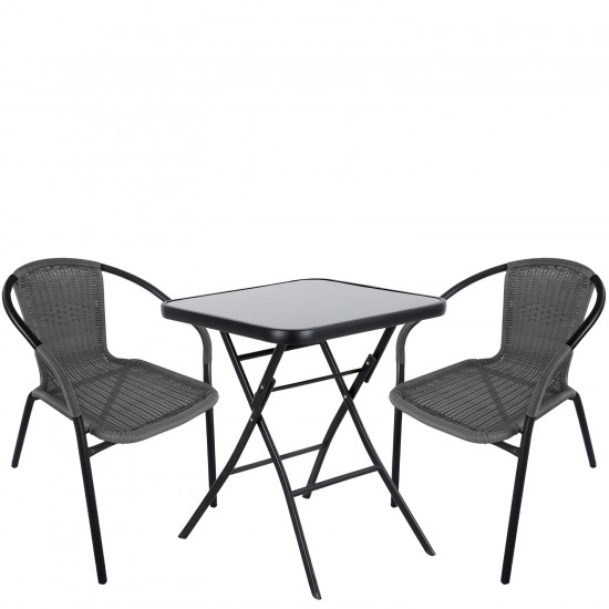 Σετ Τραπεζαρία Κήπου ArteLibre TAURUS Μαύρο/Γκρι Rattan/Γυαλί/Μέταλλο Με 2 Πολυθρόνες 14990496