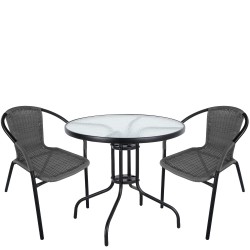 Σετ Τραπεζαρία Κήπου ArteLibre EARTH Μαύρο/Γκρι Rattan/Γυαλί/Μέταλλο Με 2 Πολυθρόνες 14990497