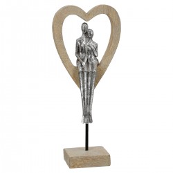 Γλυπτό Καρδιά 'Aroha' Ζευγάρι Μοτίβο Πολυρεζίνη Καφέ/Ασημί 7x14.5x34cm