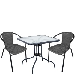 Σετ Τραπεζαρία Κήπου ArteLibre MARS Μαύρο/Γκρι Rattan/Γυαλί/Μέταλλο Με 2 Πολυθρόνες 14990498