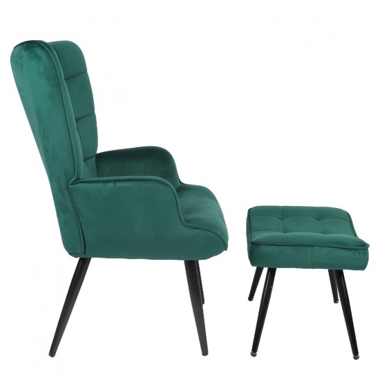 Πολυθρόνα Μπερζέρα Με Υποπόδιο ArteLibre LENNOX Πράσινο Βελούδο/Ξύλο 96x68x73cm