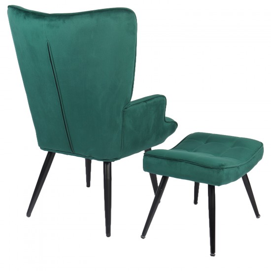 Πολυθρόνα Μπερζέρα Με Υποπόδιο ArteLibre LENNOX Πράσινο Βελούδο/Ξύλο 96x68x73cm