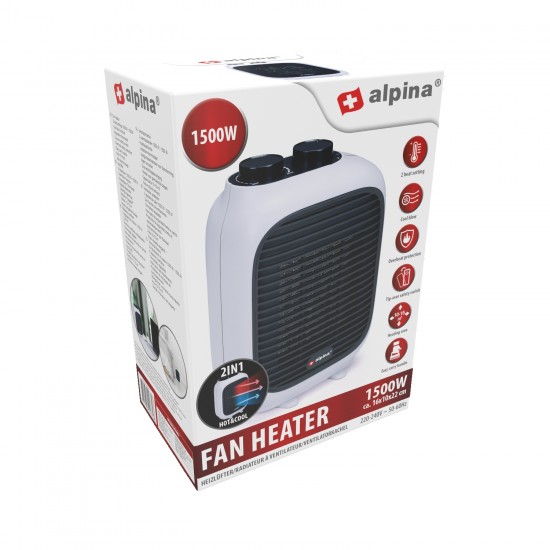Φορητό Αερόθερμο 2-Σε-1 1500W Λευκό/Μαύρο 16x10x22cm ALPINA
