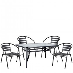 Σετ Τραπεζαρία Κήπου ArteLibre SUN Μαύρο Μέταλλο/Γυαλί Με 4 Πολυθρόνες 14990482