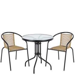 Σετ Τραπεζαρία Κήπου ArteLibre EARTH Μαύρο/Φυσικό Rattan/Γυαλί/Μέταλλο Με 2 Πολυθρόνες 14990516