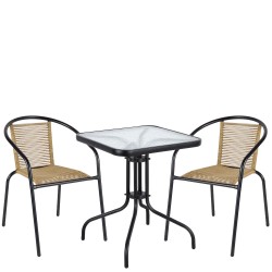 Σετ Τραπεζαρία Κήπου ArteLibre MARS Μαύρο/Φυσικό Rattan/Γυαλί/Μέταλλο Με 2 Πολυθρόνες 14990517